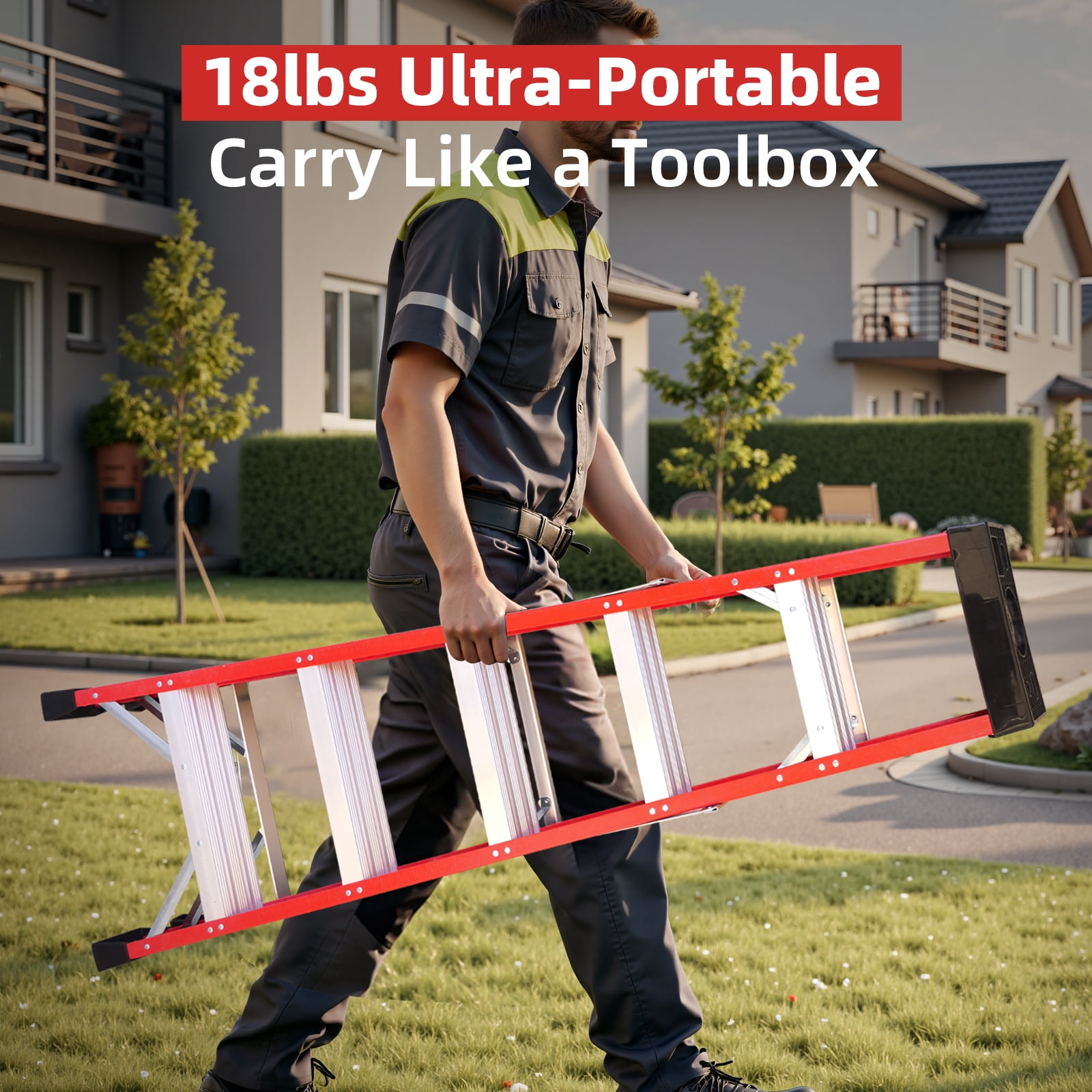 Fiberglass Step Ladder, 330 lbs Capacity, Non-Conductive, Non-Slip Rubber Feet, 11" Step Spacing, Safe Climbing for Home Workshop Industrial