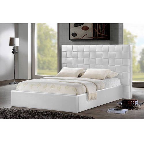 White Modern Queen Bed with Upholstered Headboard