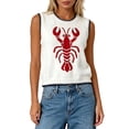 thumbnail image 2 of Pullover Sweaters for Women Lobster Print Round Neck Sleeveless Knit Vest Contrast Design Dense Versatile Top White L, 2 of 4