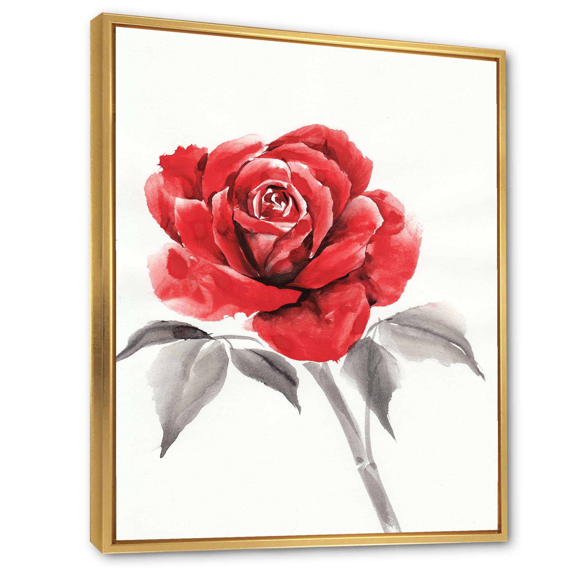Designart 'Ancient Red Rose Flower I' Traditional Framed Canvas Wall Art Print