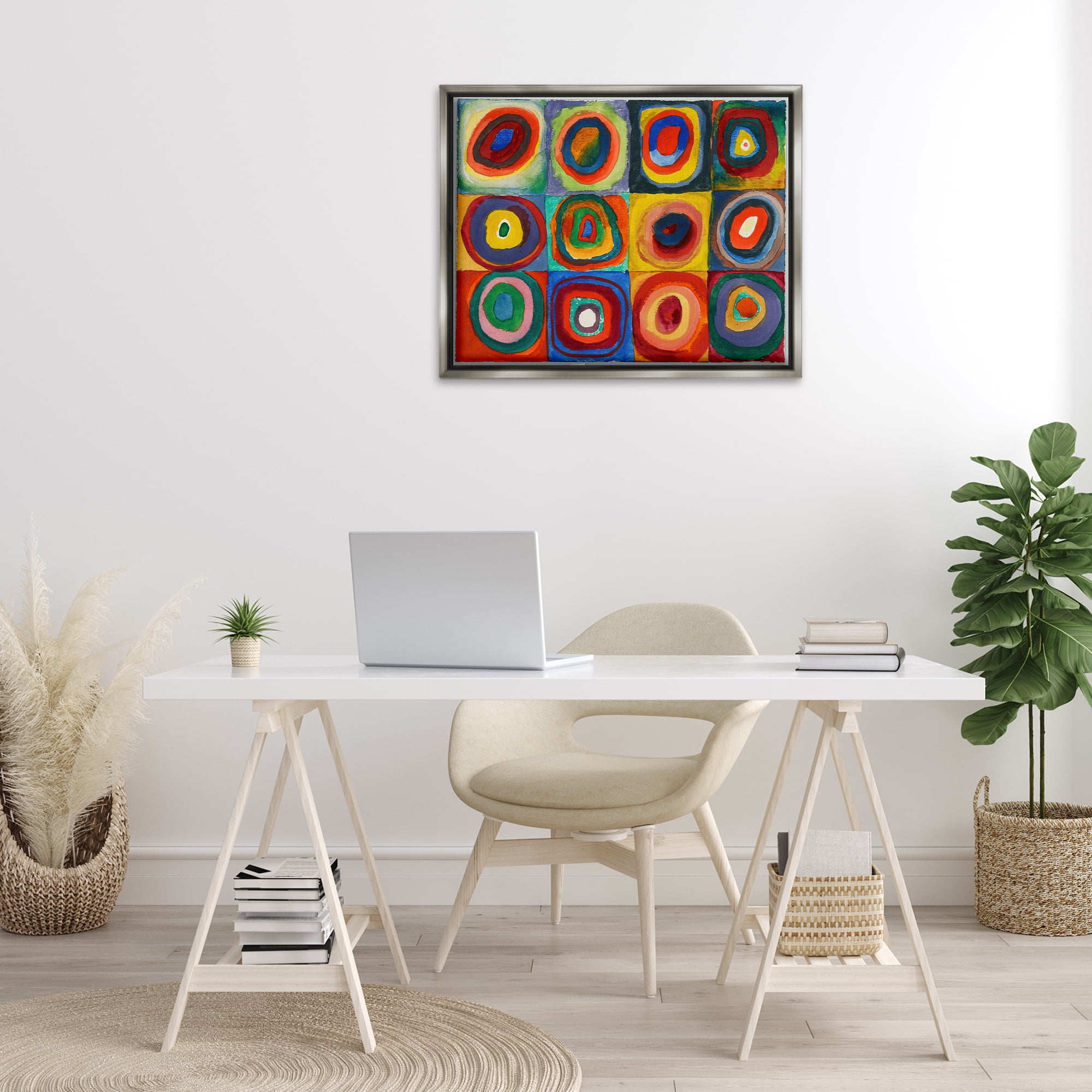 Stupell Industries Kandinsky Classic Circles Abstract Painting Gray Floater Framed Canvas Art Print Wall Art, 31 x 25