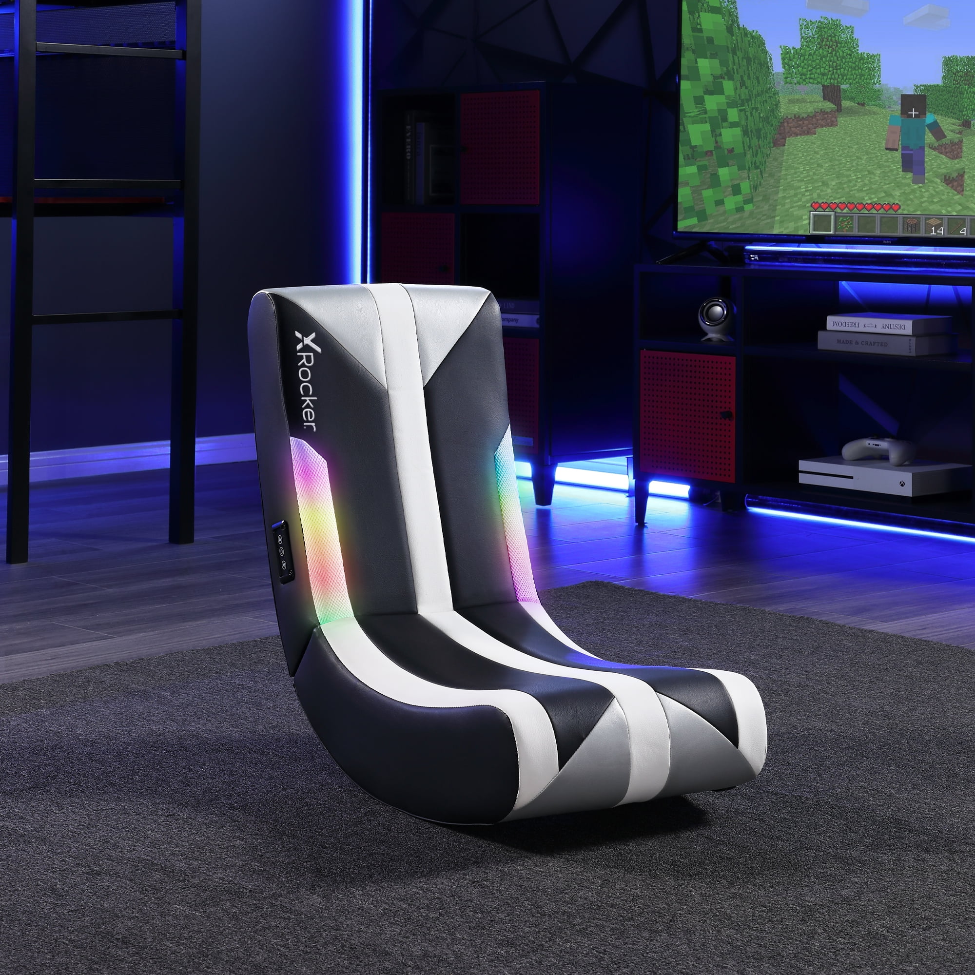 X Rocker Navigator Floor Rocker Gaming Chair with RGB Lighting, Black