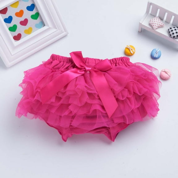Toddler Baby Girls Tulle Ruffle Bloomers with Bow Infant Princess Cotton Briefs Panties Bottom Shorts
