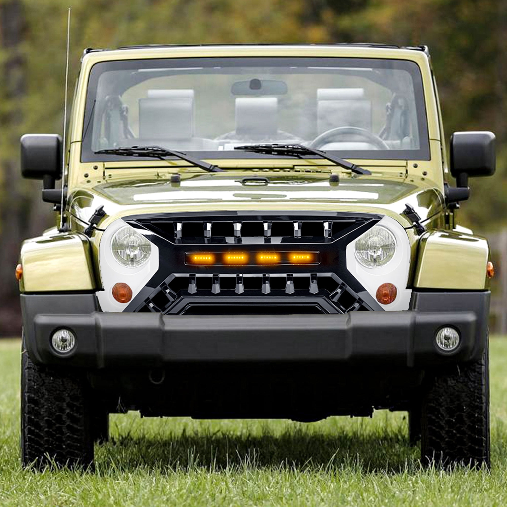 AMERICAN MODIFIED Grille 07-18 Jeep Wrangler JK w/ Amber LED, White/Black