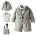thumbnail image 2 of RMGVDSD Baby Boy Clothes Suit 3 Pcs Toddler Boys Formal Tuxedo Suits Dress Shirt + Blazer Jacket +Suspender Shorts Toddler Gentleman Outfits 18-24 Months, 2 of 9