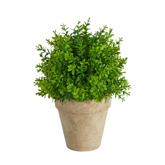 Nearly Natural 8" Boxwood Artificial Plant in Decorative Planter, Green