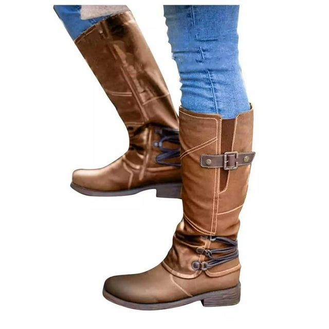 CEHVOM Bottes Grande Taille Femmes Automne Tube Long Fermeture Éclair Chaussures à Talons Bas Bottes Bottes Pointues Bottes Cavalières