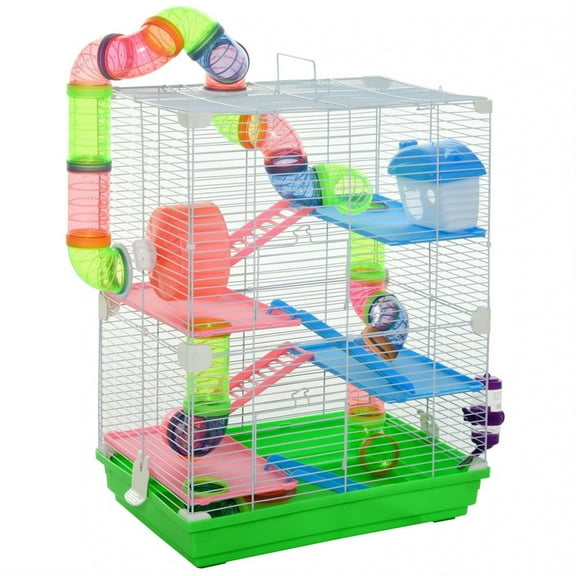 Demi Bonn 18" Hamster Cage, Gerbil Cage with Exercise Wheels Tube for Small Hamsters, 5 Tiers Small Animal Habitats Portable Travel Carrier, Green