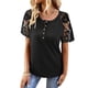 thumbnail image 1 of Blusa de verano de moda cómoda con empalme de botones huecos de encaje y manga corta informal para mujer, 1 of 5