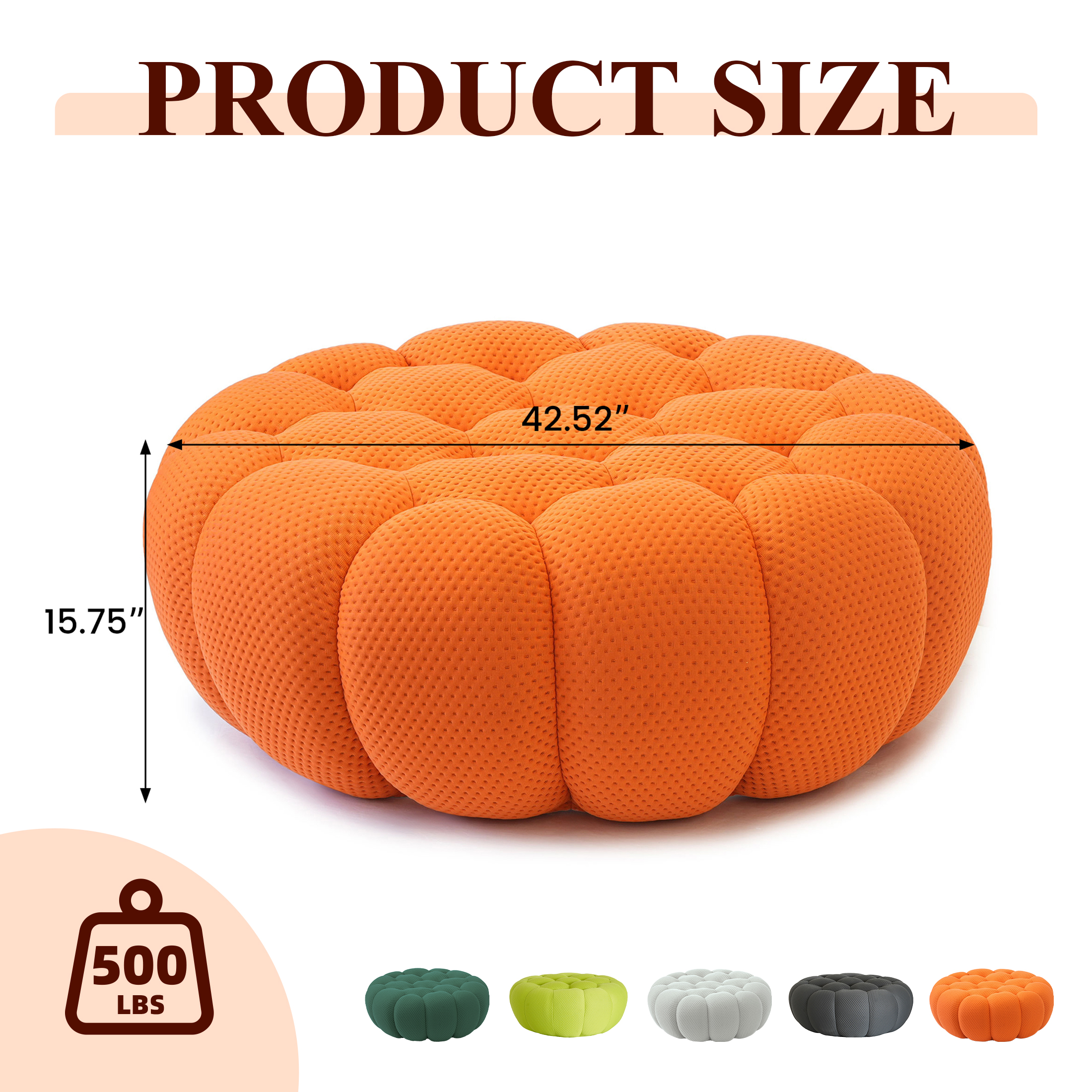 43" Bubble Couch Modern, Oversized Curved Couches, Lazy Floor Sofa, Orange Bubble Couch, Modern Upholstered Comfy Mesh Fabric 3D Honeycomb Shape Couches for Living Room, Office, Apartment