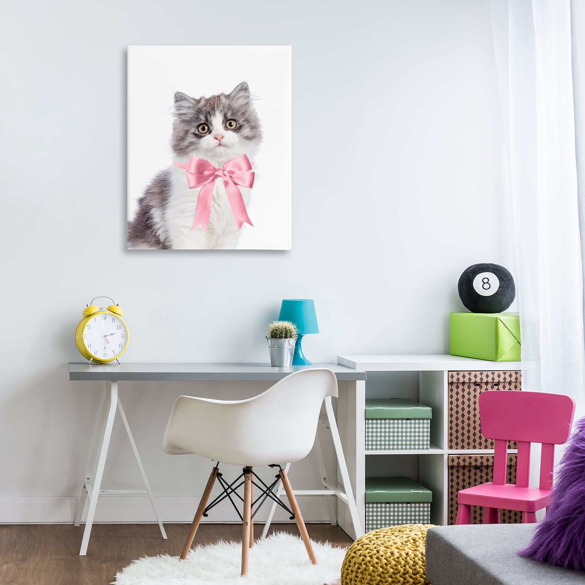 Stupell Industries Kitten with Pink Bow Animals Painting Wrapped Canvas Art Print Wall Art, 30 x 40