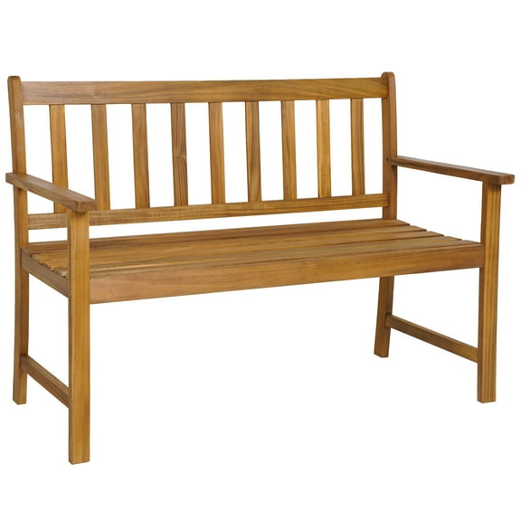 Topbuy 2-Person Outdoor Bench Patio Wooden Bench with Ergonomic Backrest & Armrests All-weather Acacia Wood Frame 48"x 22"