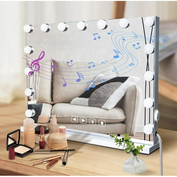 Hollywood Vanity Mirror with 15 LED Lights and Bluetooth Speaker, 10x Detachable MIrror
