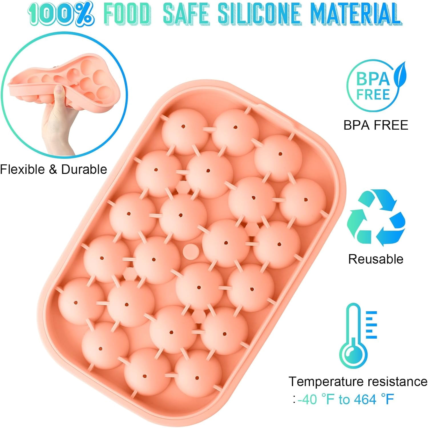 Ice Cube Tray for Freezer, 2 Pack Silicone Ice Balls Maker with Lid BPA Free Easy-Release Ice Cube Molds, DIY Homemade Round Ice Cubes for Whiskey, Cocktails, Coffee (Pink)