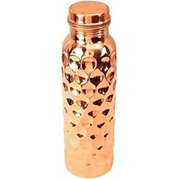 RATAN ENTERPRISES Pure Copper Diamond Desgin Water Bottle with Lid 750ML