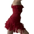thumbnail image 4 of Femmes Mini Robe Sans Manches une Épaule Robe d'Été Irrégulière Volantée pour la Fête de Club, 4 of 4