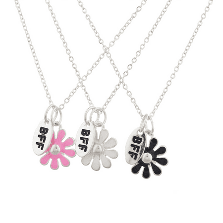 Lux Accessories Silver Tone Flower BFF Best Friends Forever Necklace Set