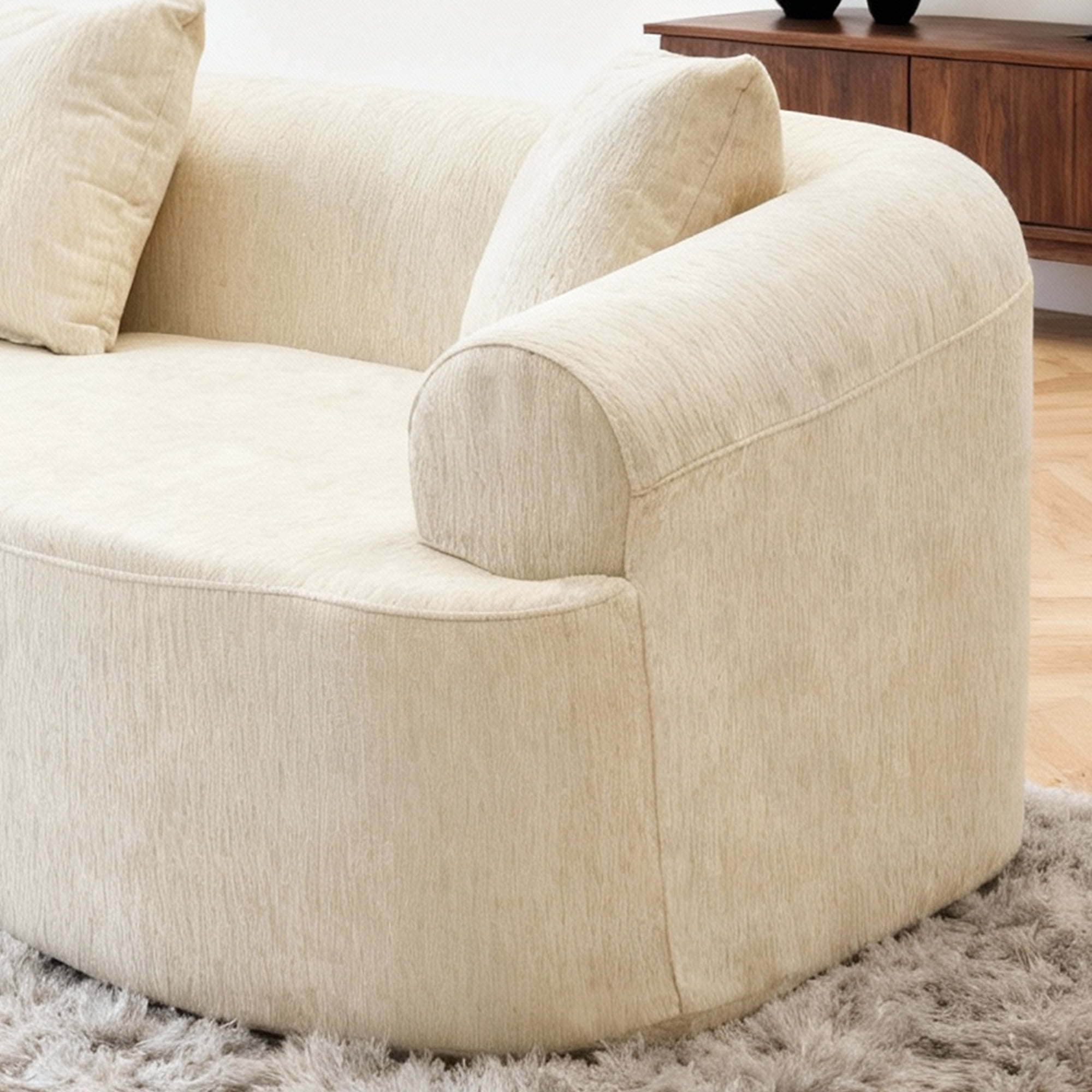 Leumius 108" Curved Boneless Sofa, Compression Modular Sectional, Chenille Couches Sleeper for Living Room Bedroom Apartment Lounge White