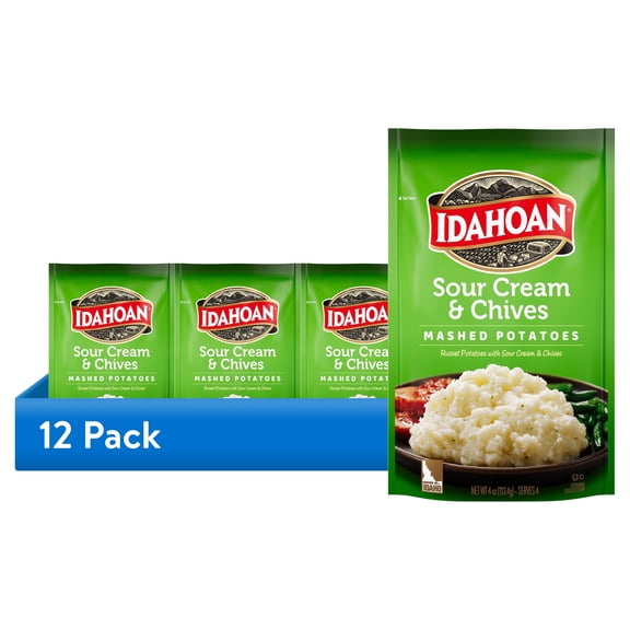 (12 pack) Idahoan Sour Cream & Chives Mashed Potatoes, 4 oz Pouch
