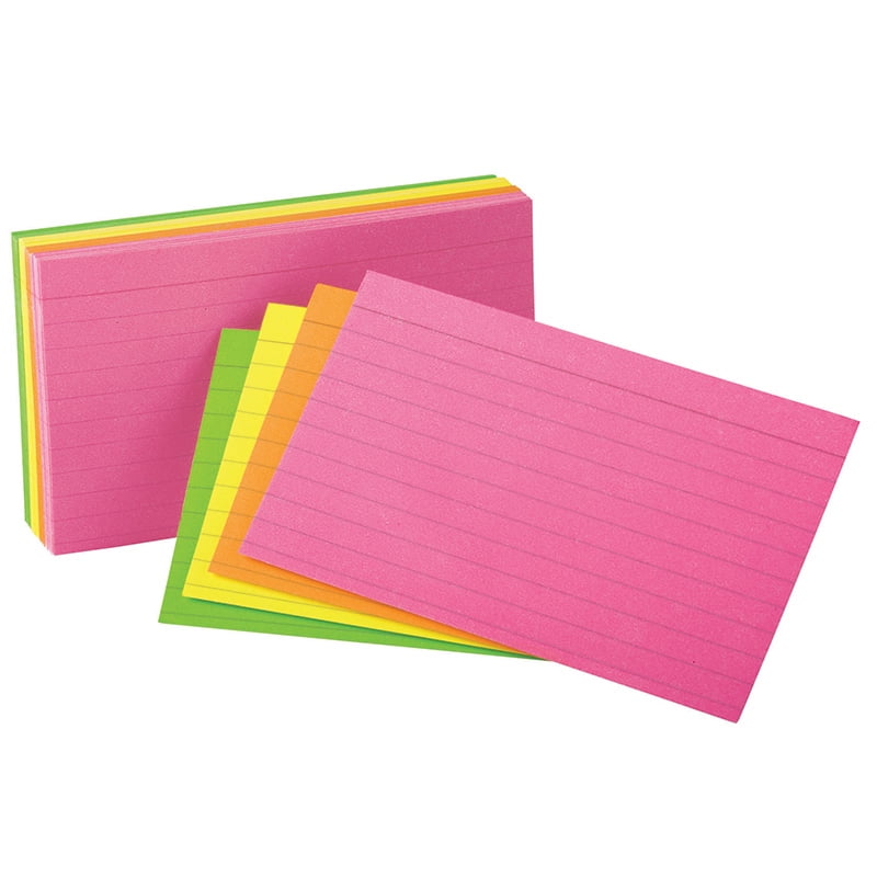 Neon Index Cards, 4" x 6", Ruled, Assorted Colors, Pack of 100 Bundle