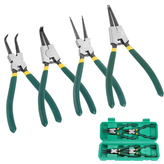 ASKITO 4PCS Snap Ring Pliers Set, Heavy Duty 7 inch Internal/External Circlip Pliers Kit with Storage Case, Straight/Bent Jaw Tips for C-Clip Ring Remover, Green