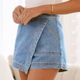 thumbnail image 5 of Women High Waisted Wrap Denim Shorts Casual Y2k Denim Cargo Jeasn Skort Cross Over Waist Asymmetrical Mini Shorts Casual Summer Jean Shorts Trendy Denim Clothes Blue L, 5 of 5