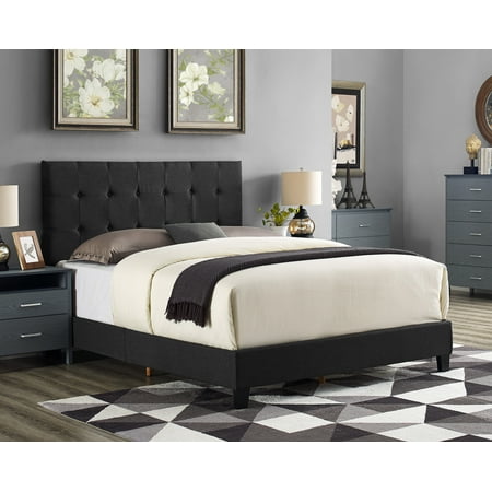 - Zachary Upholstered Bed with Button Tufting, Multiple Sizes and Colors