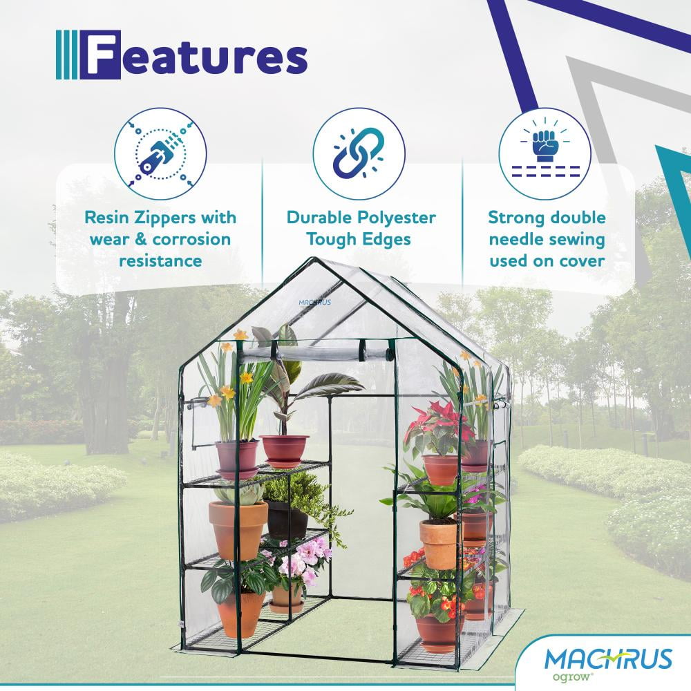 Machrus Ogrow Deluxe Walk-In Greenhouse with 3 Tiers & 12 Shelves – Clear Greenhouse Plastic Cover for Indoor Greenhouse & Green Houses for Outside
