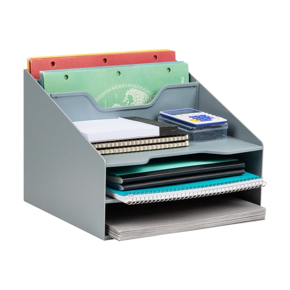 Mind Reader Desktop Organizer, Vertical File Holder, Paper Trays, Office, Plastic, 12.5"L x 11.75"W x 9.5"H, Gray