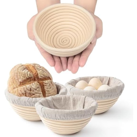 Mini Banneton Basket (5 Inch, Set of 4) – Round Banneton Bread Proofing Set, Perfect for Bread Bowl and Small Sourdough Loaves– Mini Sourdough Proofing Basket for Baking Supplies$$