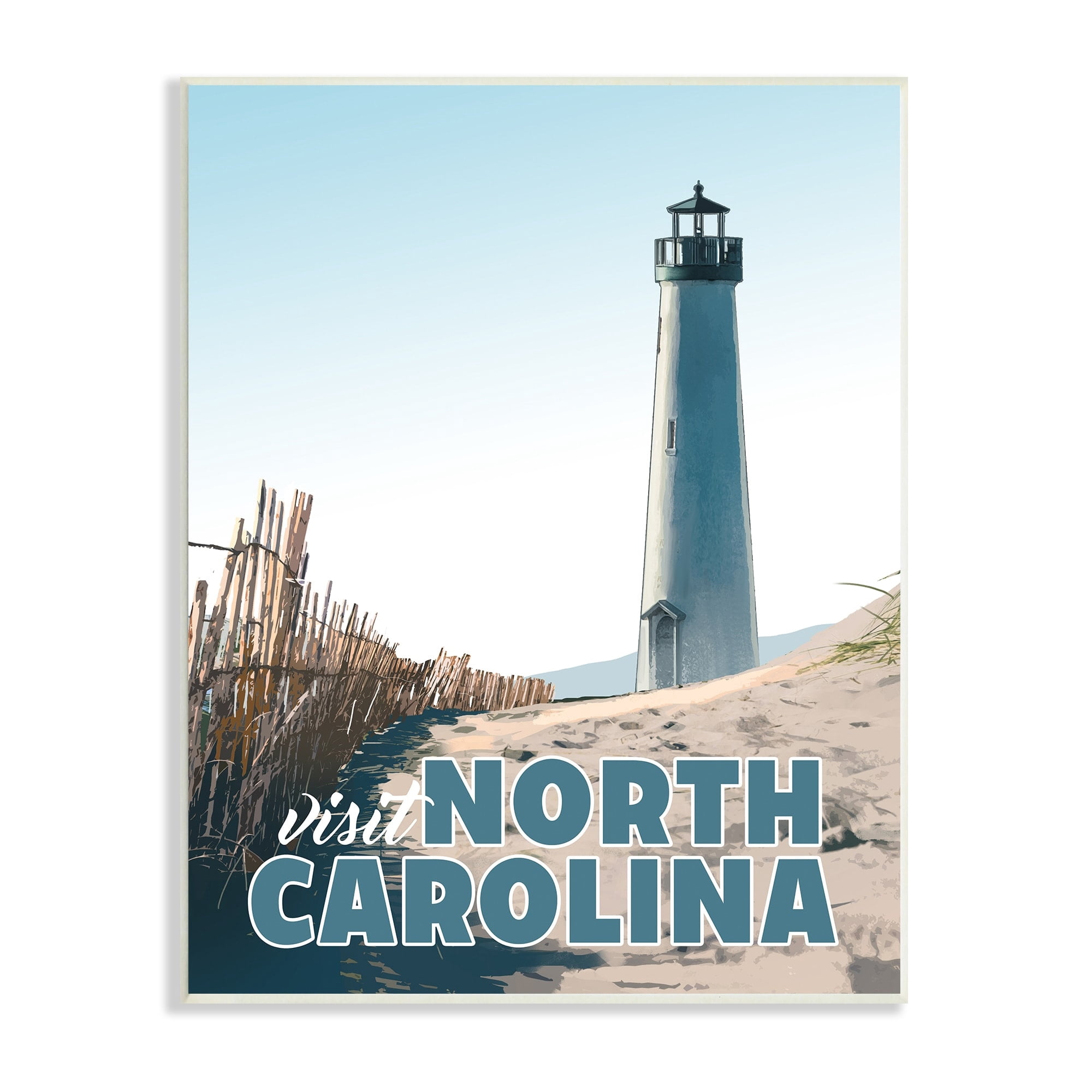 Stupell Industries Visit North Carolina Beach Lighthouse Seaside Sand Graphic Art Unframed Art Print Wall Art, Design by David Owens Illustration