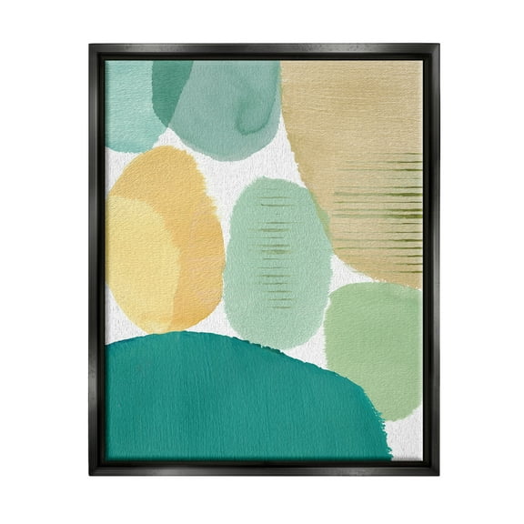 Stupell Industries Green & Yellow Circles Abstract Painting Black Floater Framed Canvas Art Print Wall Art, 17 x 21
