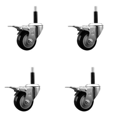 3 Inch Black Poly Swivel 3/4 Inch Expanding Stem Caster Set Total Lock Brake