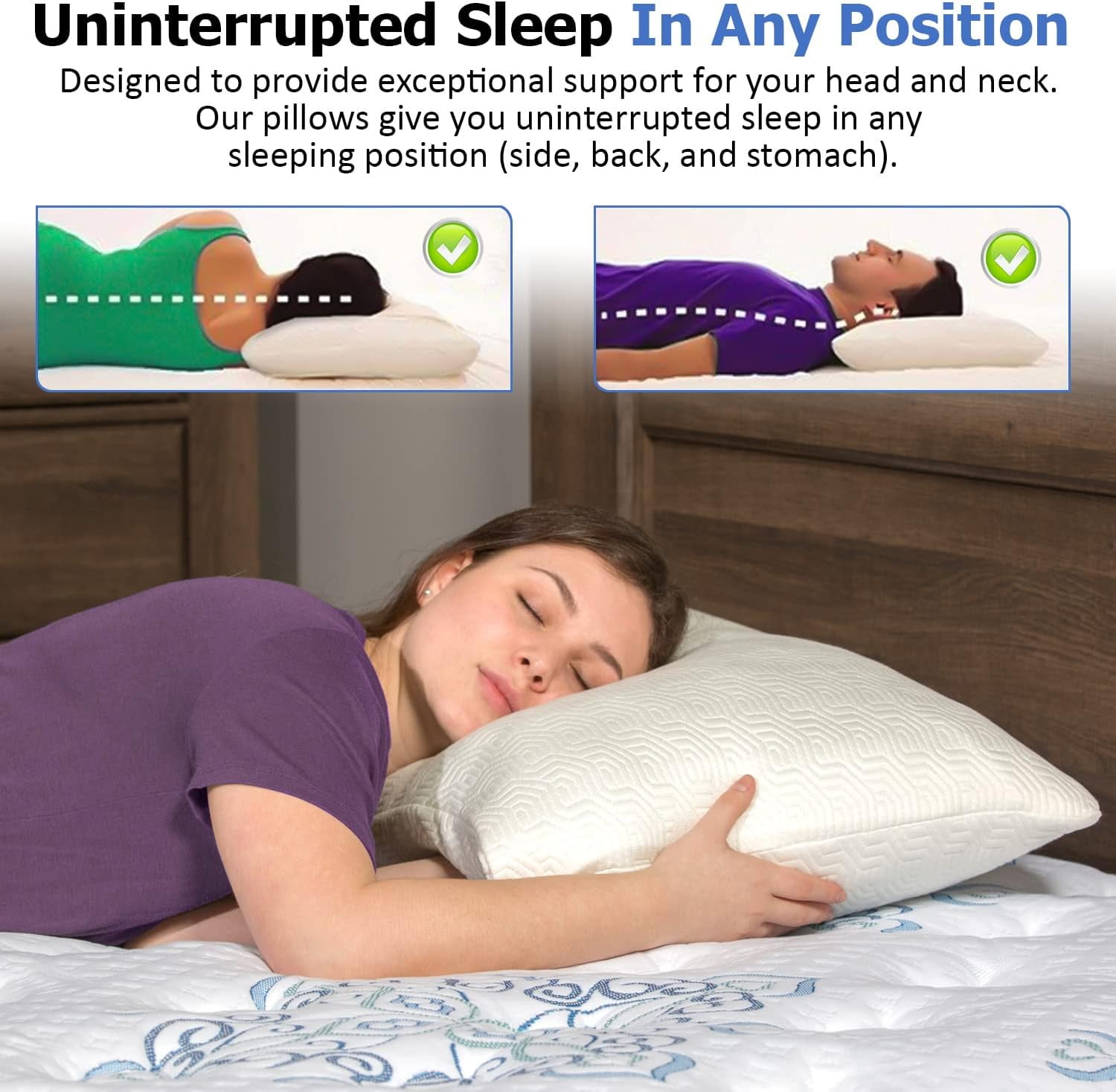 2 Pack King Size Bamboo Pillow, Memory Foam Bed Pillows with Washable Pillowcases, King (2 Pack)