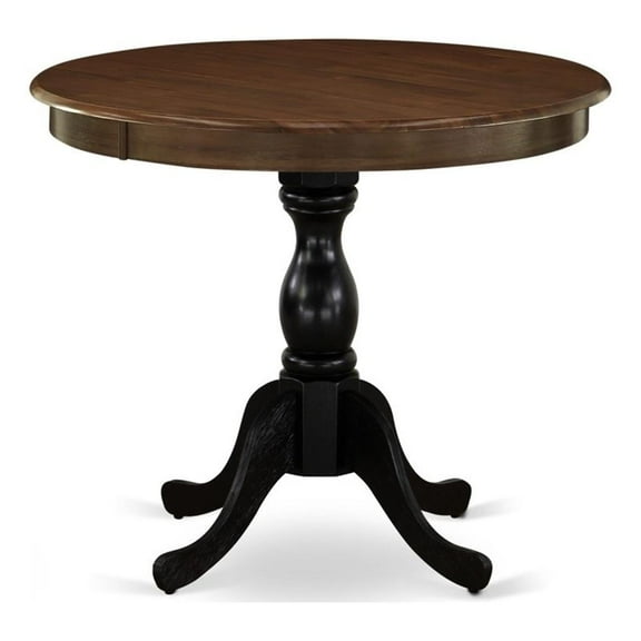Pemberly Row Round Table for Small Space-Walnut Top & Black Pedestal