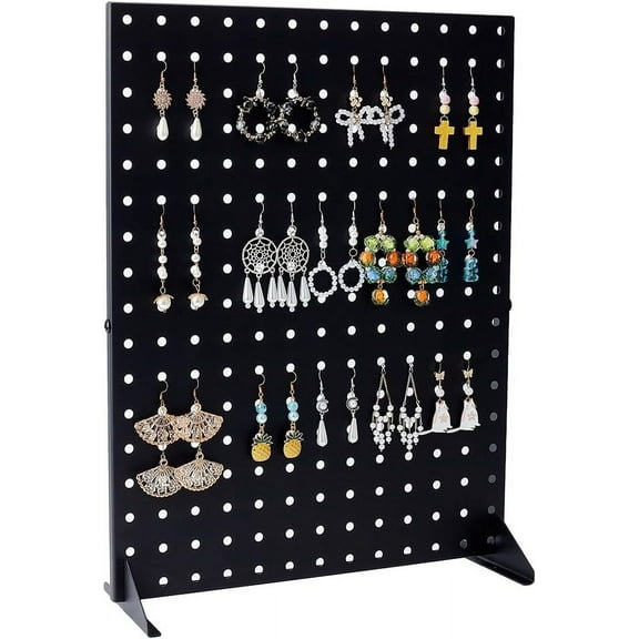 Pegboard Display Stand 17X13X4.6 Inch Iron Earring Display Stands Metal Jewelry and Key Ring Retail Display Racks Rectangle Jewelry Holder for Earrings Storage Black