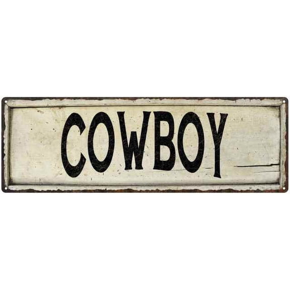 COWBOY Farmhouse Style Wood Look Sign Gift 6x18 Metal Decor 106180028130