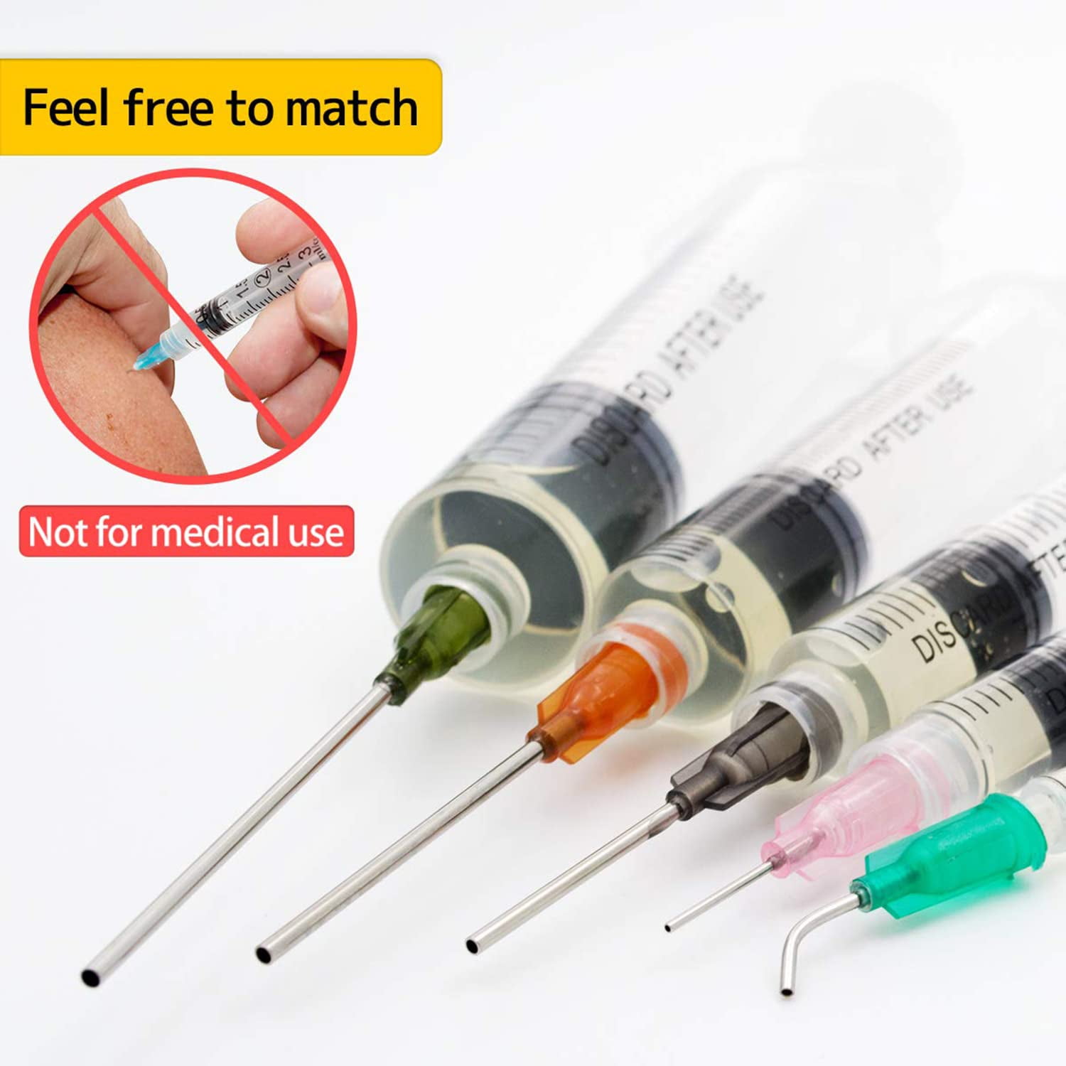 50 Pcs - 3ml Syringes with 14ga, 20ga,21ga, 23ga Blunt Tip Needles With Syringe Caps and Needle Caps for Refilling and Measuring Liquids, Oil or Glue Applicator