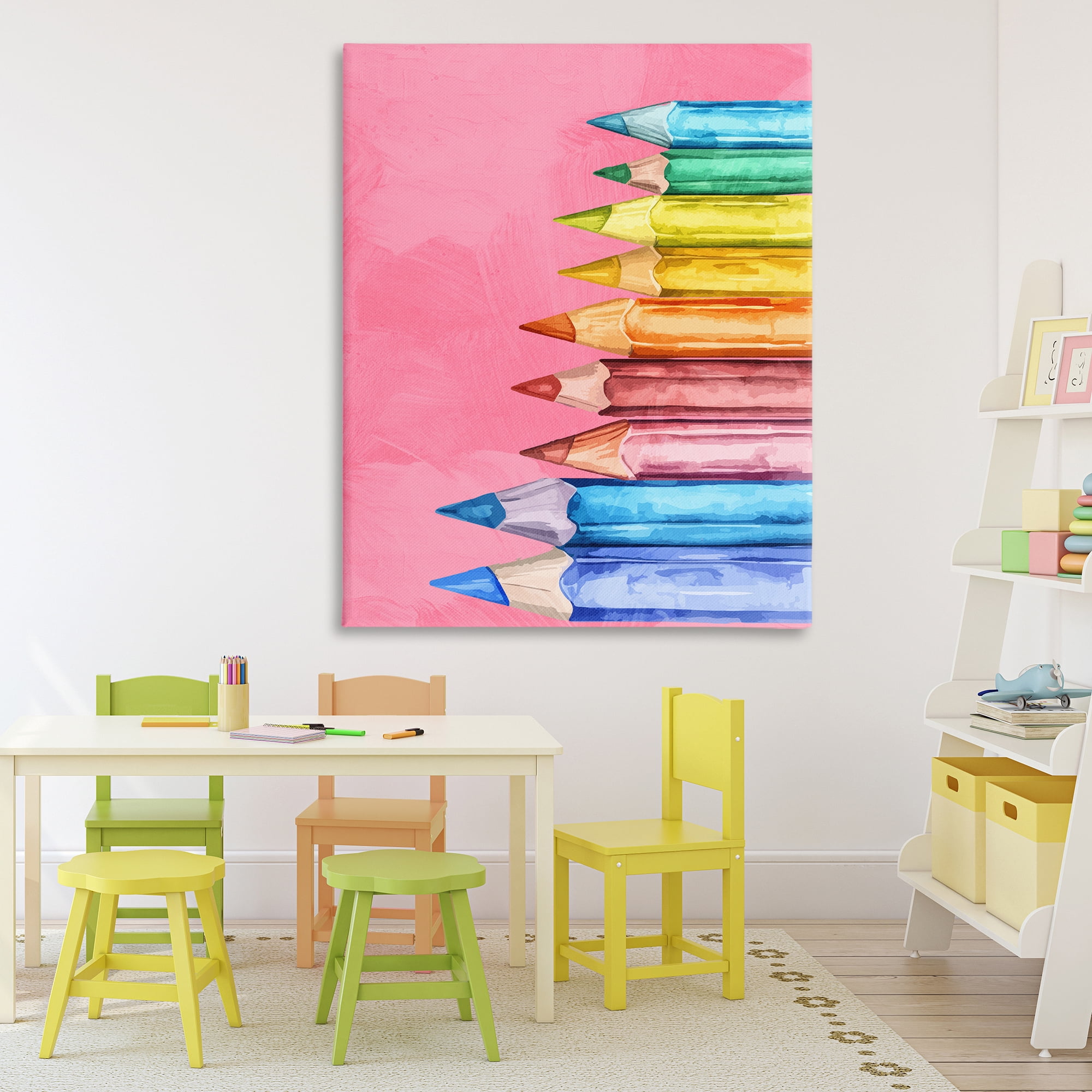 Stupell Industries Vibrant Pencils on Pink Canvas Wall Art, design by Kim Allen