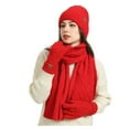 thumbnail image 3 of AHTJRT Women's Winter Beanie Hat Scarf Gloves 3 in 1 Set Warm Knit Long Scarves Fleece Lined Beanie Pompom Hat Touchscreen Gloves Set Red Free Size, 3 of 6