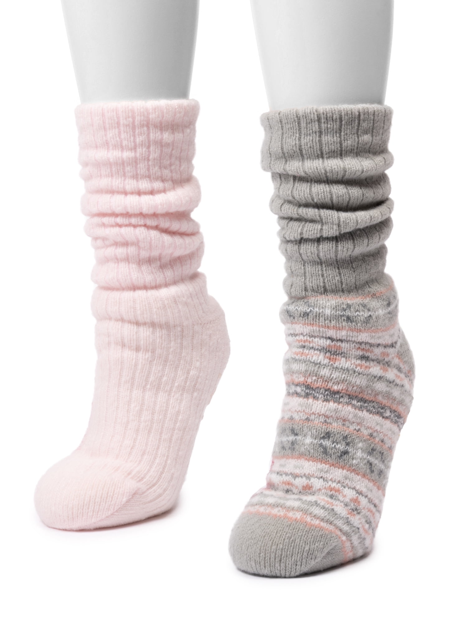MUK LUKS Women's Tall Slouch Cabin Socks, 2-Pack, OSFM
