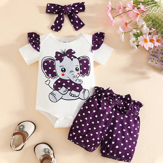 PEASKJP Newborn Cowgirl Outfit Newborn Infant Baby Girl Clothes Romper Shorts Set Floral Summer Outfits Cute Baby Clothes Girl Purple,3-6 Months