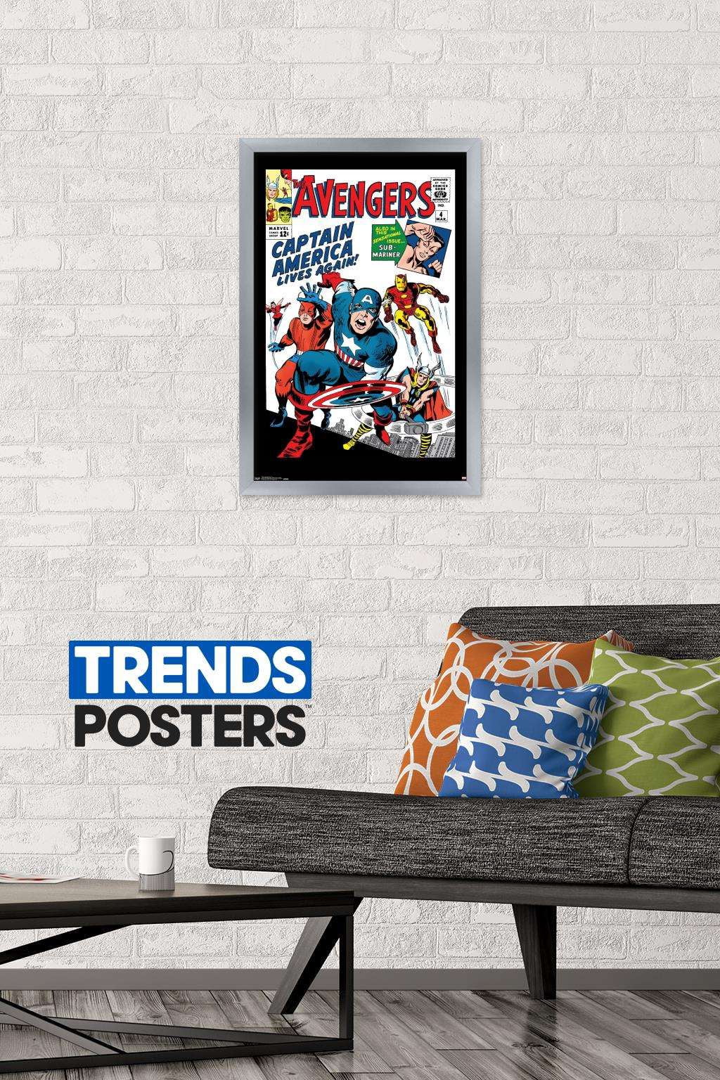 Marvel Comics - Avengers - Captain America - Comic Cover #4 Wall Poster, 14.725" x 22.375", Framed
