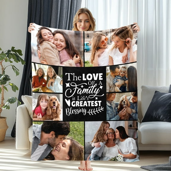 JML Personalized Blanket Incorporating 8 Photos and Text, Custom Throw Blanket, a Wonderful Gift for Family Members and Couples