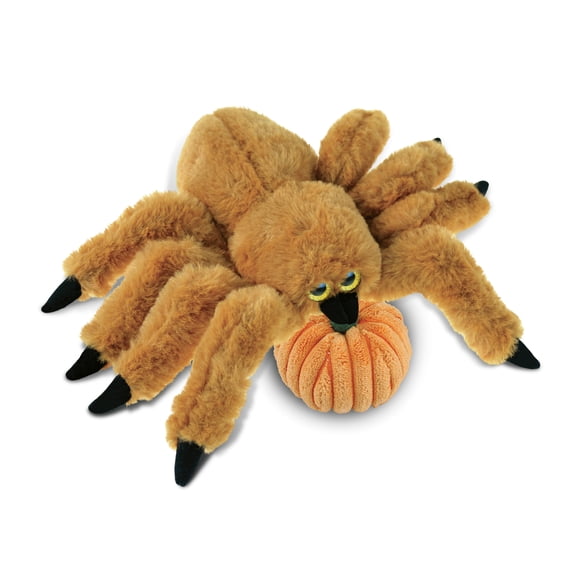 DolliBu Super Soft Plush Brown Spider Stuffed Animal with Pumpkin Decor - Pumpkin Plush Animal for Fall, Halloween and Thanksgiving, Pumpkin Toy for Baby, Kids, Adults - 8 Inches