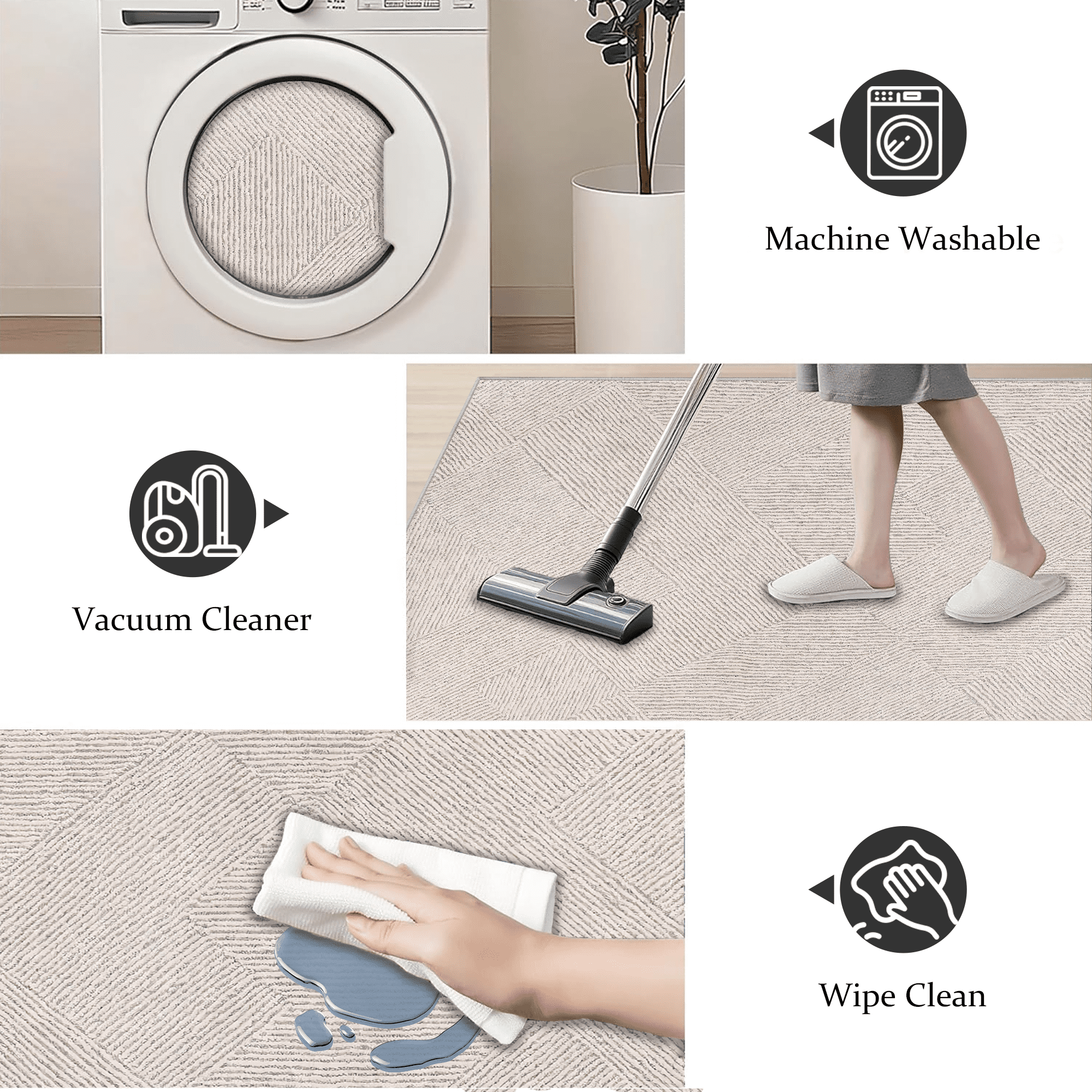 Area Rug, Washable Non-Slip Synthetic Latex Backing Carpet, Pet Friendly Low Pile Rug for Living Room Bedroom Entryway