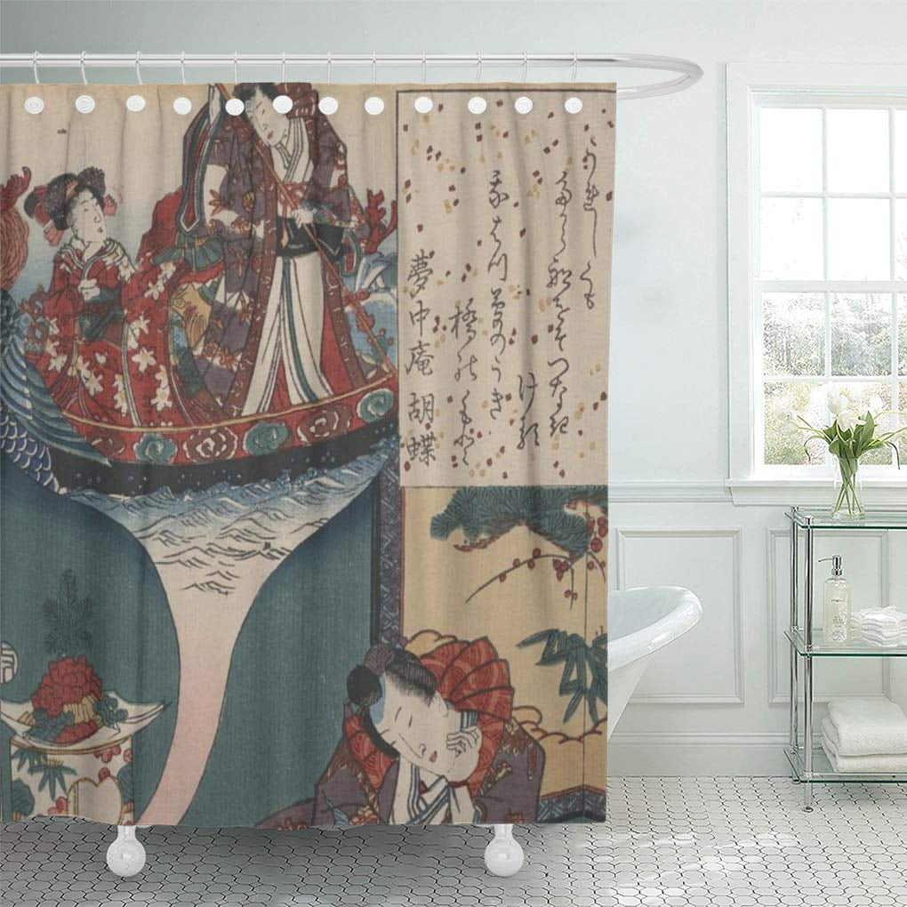 Cynlon Teal Vintage Ese Floating Bridge Of Red Asian Bathroom Decor Bath Shower Curtain 60x72 Inch Walmart Com Walmart Com
