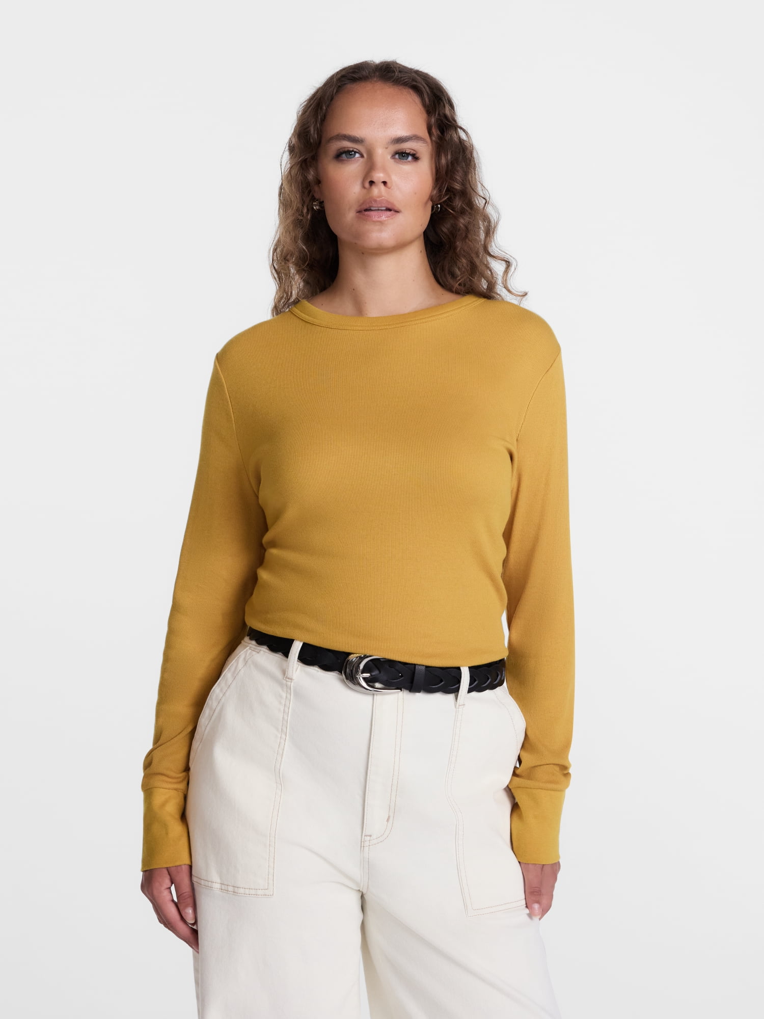 Scenario Women's and Women's Plus Rib Tee with Long Sleeves, Sizes XS-4X