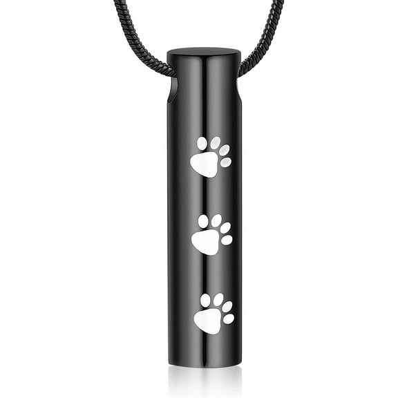 Pet Cylinder Urn Necklace for Ashes with Paw Print Urn Cremation Jewelry for Ashes Cylinder Pendant Necklaces for Pet Ashes