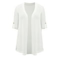 thumbnail image 5 of GRACE & GRANDEUR Women's Plus Size Lightweight Open Front Cardigans Hollow Out Crochet Knit Cardigan 3/4 Sleeve Side Slits Long Cover Up 1X White, 5 of 7